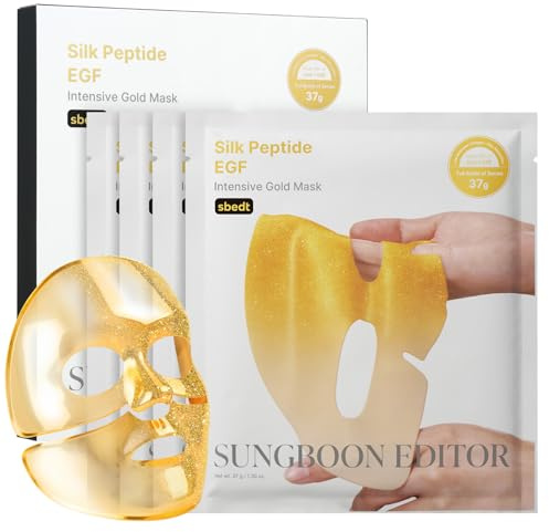 SUNGBOON EDITOR Silk Peptide EGF Intensive Gold Overnight Mask, Hydrating Mask for Glass Skin,31 Multi Peptide(Copper Peptides)+24K Gold&Collagen, Korean Skincare, 4ea | Gifts for Women