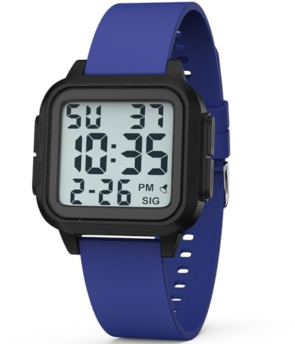 DTKID Orologio Sportivo Digitale Unisex, LED, Sveglia, Cronometro (Blu) | Orologio Outdoor con Retroilluminazione LED, Sveglia, Cronometro e Visualizzazione Data.