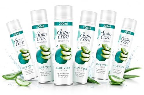 Sensitive Gel per Depilazione Aloe Vera – Gel da Rasatura Donna per Pelli Sensibili, Azione Scorrevole, Delicato e Idratante, Ideale per Gambe, Ascelle e Zona Bikini - 6 Unita da 200 ml