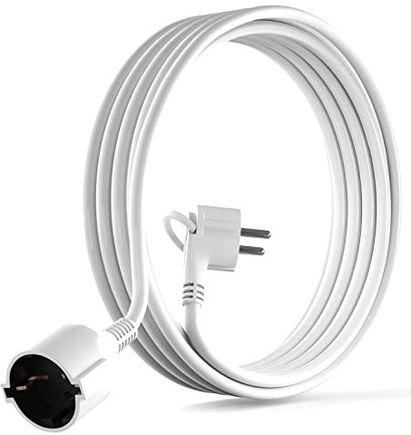 MutecPower 3m Cavo di Prolunga Schuko con spina piatta 90° angolata con Contatto di protezione Prolunga elettrica con contatti di terra fino a 250V 16A IP20 da 3 metri Bianco