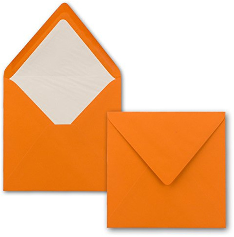 50x Briefumschläge Quadratisch 16 x 16 cm Orange - Umschläge mit weißem Seidenfutter - Kuverts ohne Fenster & mit Nassklebung - Für Einladungskarten zu Hochzeit und Geburtstag
