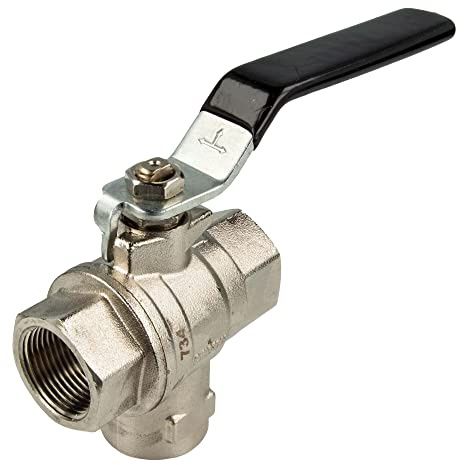 tecuro Messing-Kugelhahn 3-Wege, alls. Innengewinde Rp 1/2 Zoll (DN 15) - Stahlhebel lang, MS-vernickelt