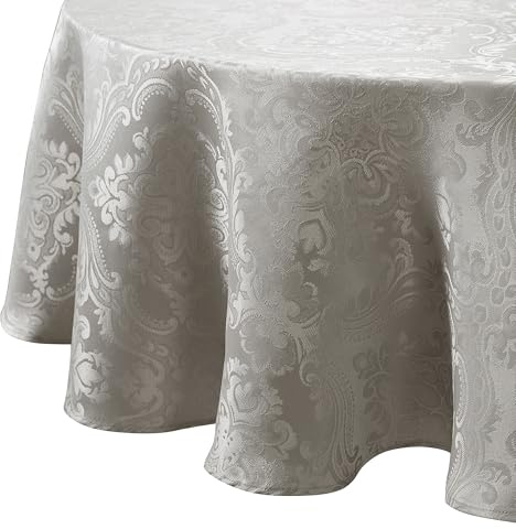 Elrene Caiden Elegance Damast-Tischdecke, Polyester, Silber, 70 (Round)