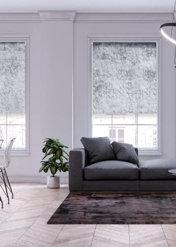 Lister Cartwright Crushed Velvet Roller Blinds for Windows – Grey (60 x165 cm) - Easy Fit, Cut to Size, Thermal Insulated, Modern Window Blind with Child Safety Fixing