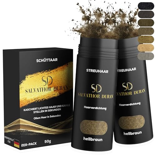 Salvathor Duran Streuhaar – 2er-Pack (2 x 25 g) – Haarfasern für sofortige Haarverdichtung – Keratin Microfaser – Hair Fiber Spray (Hellbraun)