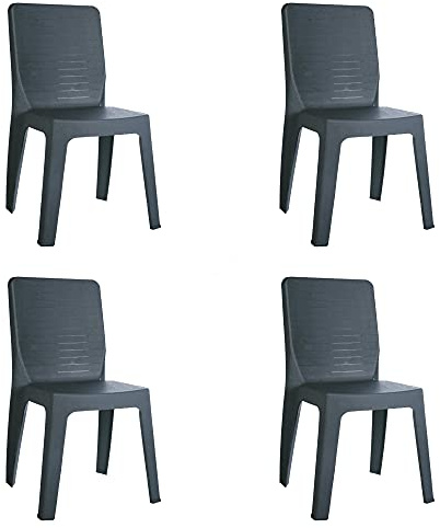 resol grupo RESOL Iris Set 4 Sillas de Jardín Apilable | Terraza, Patio, Exterior, Comedor, Reuniones | Diseño Moderno | Ligera y Resistente Filtro UV - Color Gris Oscuro