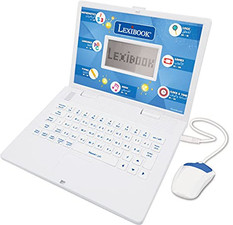 LEXIBOOK, Educational and Bilingual Laptop Arabic/English, Toy for Child Kid (Boys & Girls), 124 Activities, Learn Play Games and Music, White/Blue, JC598i13