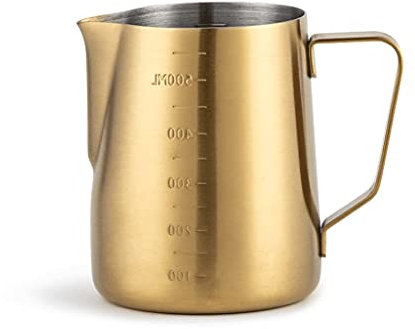 QHLOM Large Capacity Stainless Steel Milk Frothing Pitcher with Scale Milk Jug Cup Milk Frothers Used As Barista Tool (Color : Gold, tamaño : 300ml)