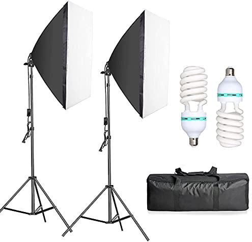 YISITONG Photography Softbox Lighting Kit 20x28 E27 Professional Softb Box 2x135W 5500K Continuous Lighting Equipment Video Light with Carry bag for Portraits and Product Shooting