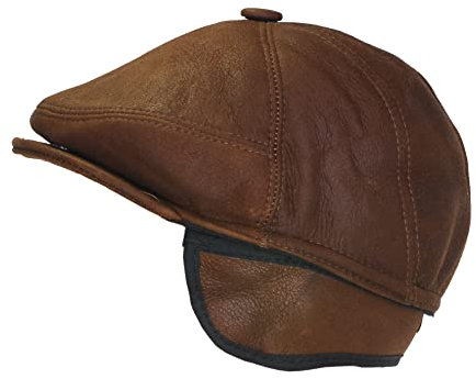 CUCUBA Coppola Herren-Hut aus Shearling-Leder, Mütze mit Schirm und Ohrenschützer, perlfarbenes Kupfer, Perlkupfer, Large