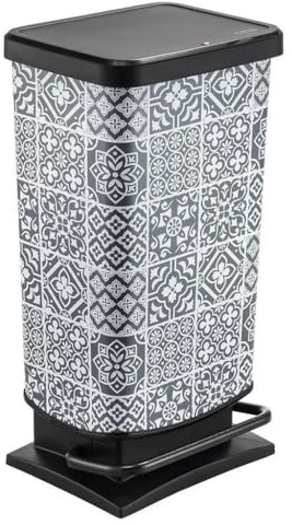 Rotho Paso Poubelle à pédale Carrelage 40L Gris/Noir