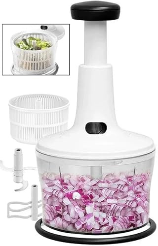 GProME Manual Food Processor -Salsa Maker Hand Chopper Blender As Seen On TV- Meat Masher Mincer-Salad Spinner -Onion Chopper & Dicer for Baby Food, Salad, Herbs, Garlic,BPA Free(Large)