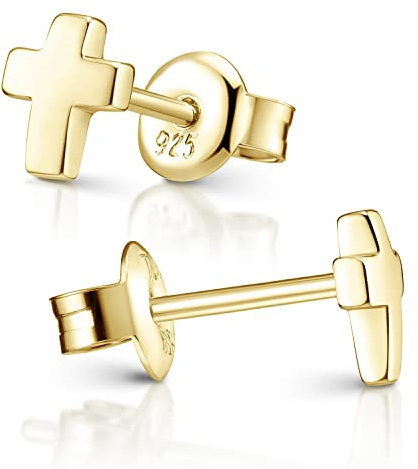 Kreuz Ohrringe Silber 925 für Herren und Damen Ohrstecker 6 x 5mm SO-440 | Kleine Kreuz Stecker aus hautfreundlichem Sterlingsilber incl Schmuck Box von MATERIA by Matthias Wagner