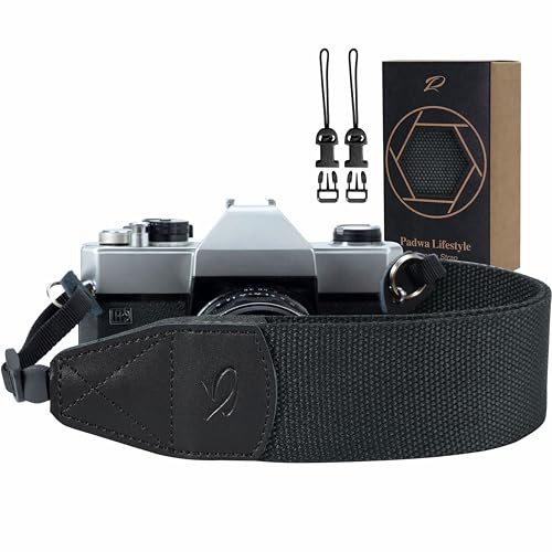 Padwa Lifestyle Kameragurt – 2 Breiter Doppellagiges Kopf aus Rindsleder Kameragurte für Fotografen,Verstellbarer Reine Baumwolle Vintage Gewebt Universal Schulter & Nackengurt für alle DSLR Kameras