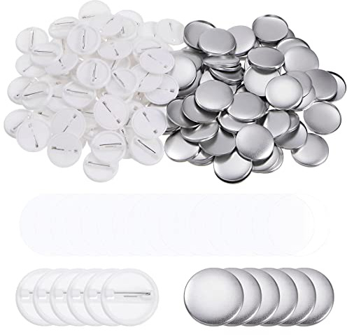 Sourcing Map 500 Set 25mm 0.98 Inch Blank Pin Back Button Parts, Sewing Round Metal Cover Plastic Back Clear Film for Maker Machine