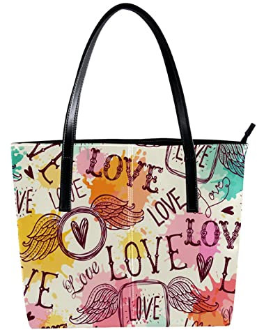 Schultertasche, leicht, lässig, Schultasche, Lehrertasche, Handtasche, Geldbörse, Brief, Liebe, Graffiti-Flügel, bunt, Mehrfarbig