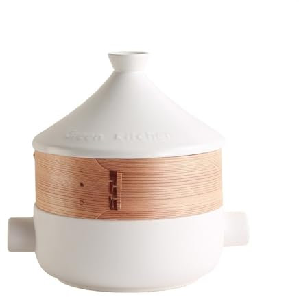 YLWX Keramischer Tajine-Topf, Marokkanisch For Kochen, Auflauf Mit Deckel Und Dampfgarer, Holländischer Ofen-Suppentopf, Tajine-Steintopf Mit Offenem Feuer, Eintopf(Color:Weiß,Size:With steamer)