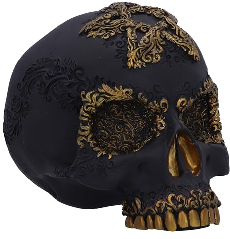 Nemesis Now Statuetta a forma di teschio divino 15,5 cm, in resina, nero e oro, in stile barocco, decorazione gotica, fusa in resina di alta qualità, sapientemente dipinta a mano