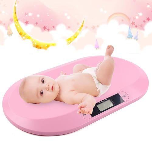 Babywaage Flach Digitalwaage Stillwaage Tierwaage, für Neugeborene bis 20kg mit LCD-Display, Tara Funktion, automatische Abschalt Rosa Babywaage 55cm x 32cm