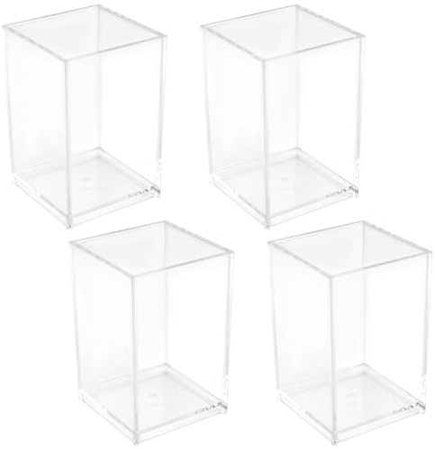 CHUENHEI 4 Stück Stiftehalter Acryl Transparent, Klarer Stift Organizer Schreibtisch, Durchsichtig Stiftebecher für Schule Zuhause Büro, 6,5 x 6,5 x 10 cm