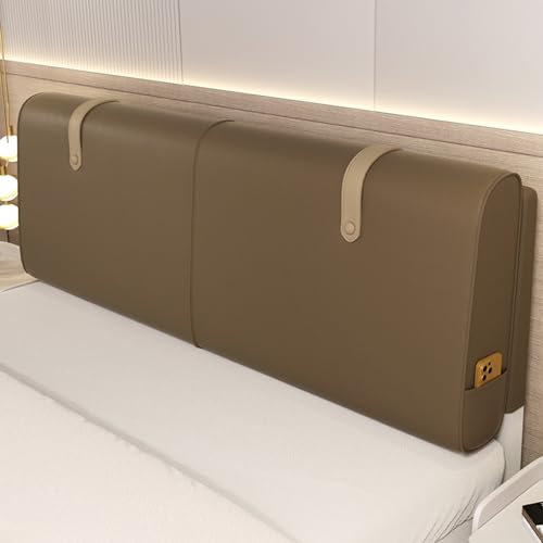 ZZYK Kopfteil Gepolstert Einfarbig Bettstützkissen Wandkissen Große Rückenlehne Kunstleder Nachttischkissen Lendenkissen Schlafsofa Etagenbett Lesekissen,Kaffee,Paste 63/160cm