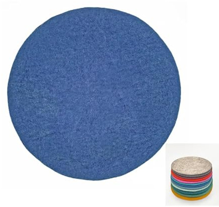 Nepalaya - flaches Sitzkissen aus 100% Wolle gefilzt, rund, Ø40cm, Bunte Stuhlkissen aus Filz - handgemacht - fair Trade aus Nepal (blau)