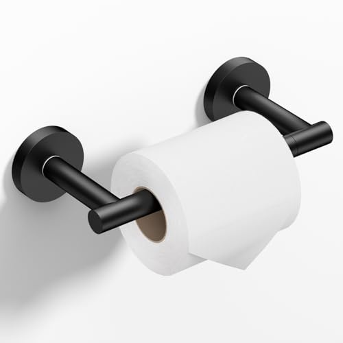 HITSLAM Black Toilet Roll Holder, Double Post Pivoting, Wall Mounted | Premium Grade 304 Stainless Steel Toilet Paper Holder, Rustproof Bathroom Tissue Holder, for Washroom, Kitchen