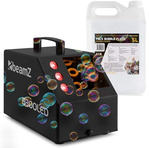 BeamZ B300LED Seifenblasenmaschine mit farbigen LEDs, inkl. 5L Flüssigkeit, Fernbedienung, 25 Watt, Luftblasenmaschine, Bubble Machine, 10.000 Bubbles pro Minute, Seifenblasen Hochzeit - Schwarz