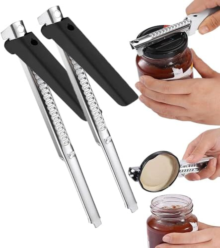 2025 Neuer Müheloser Arthritis Glasöffner, Einstellbarer Dosenöffner, Flaschenöffner für Senioren, leicht zu öffnender Deckelöffner,Arthritis Glasdeckelöffner aus Edelstahl (Black-2PCS)