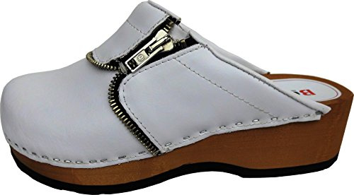 Holz Clogs - Pantolette Gr.35, 36, 37, 38, 39, 40, 41 Echt Leder *BRAUN, Blau, ROT, Weiß, Schwarz (Weiß, EU Schuhgrößensystem, Erwachsene, Damen, Numerisch, M, 35)