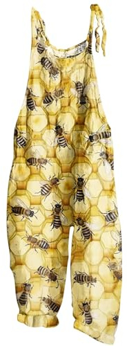 Jumpsuits Women Women's Dungarees Wide Leg Jumpsuits for Women Honey Bee Festival Print Loose Adjustable Overalls Wide Leg Pockets