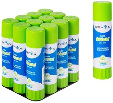Pryma Colla Stick 21g Confezione 12 Pezzi – Colla Solida per Carta, Cartoncino e Foto, Asciugatura Rapida, Senza Solventi, Sicura per Bambini, Scuola e Ufficio