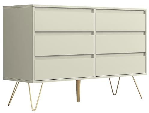 Nera 6 Drawer Chest of Drawers Wood Dresser Drawers for Bedroom Furniture Storage Unit Drawers for Clothes (Cream)