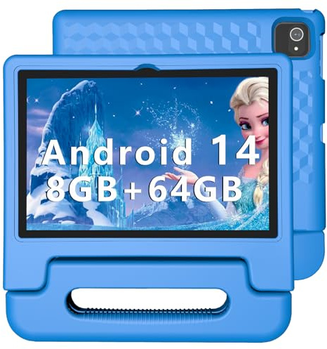 Tablet para niños de 10 pulgadas con Android 14, 8GB de RAM y 64GB de ROM, procesador Octa-Core, funda protectora de EVA a prueba de golpes, Bluetooth, WiFi, control parental, cámara dual y GPS
