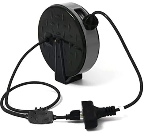 HPHPH Enrollador de Cable, Carrete de Cable de extensión retráctil de 9 m con 3 Tomas de Corriente y disyuntor de 10 amperios.