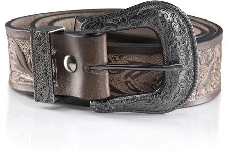 Angus Stoke Westerngürtel aus Büffelleder – Handgefertigter Cowboy- & Western-Gürtel für Herren und Damen mit Gürtelschnalle, Ledergürtel handgeprägt Jeremy