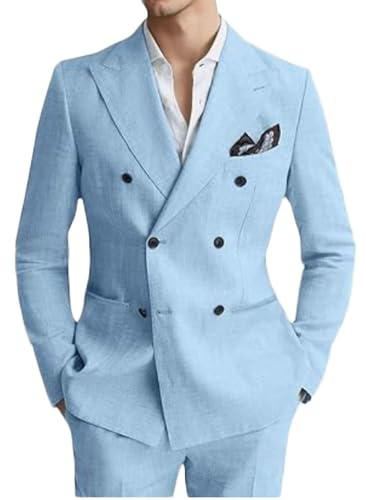 Botong Completo doppio petto da uomo in lino 2 pezzi leggero smoking blazer pantaloni set Prom Suit