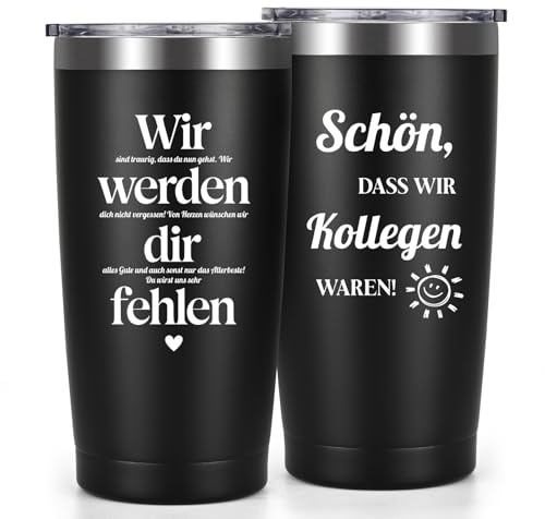Livole Abschiedsgeschenk Kollegen, Abschied Geschenk Mann, Geschenke für Kollegen, Chef, Kollegin, Chefin, Männer Weihnachten - Wir werden dir fehlen - 600ml Isolierter Kaffeebecher to go Thermo