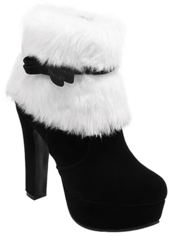 TOPPERFUN Botas de Tacón Mujer Botín Navideño de Invierno Plataforma y Cierre Lateral Bota de Invierno Corta para Uso Diario Temporada de Frío