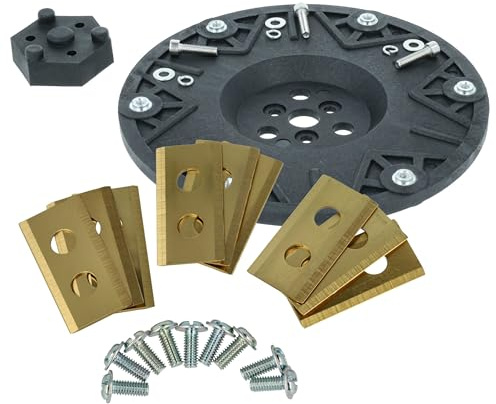 vhbw Zubehör-Set kompatibel mit Einhell Freelexo+ | Freelexo Kit 600 Rasenmäher - 1x Messerteller, 9x Messerklingen + Schrauben, Gold Schwarz