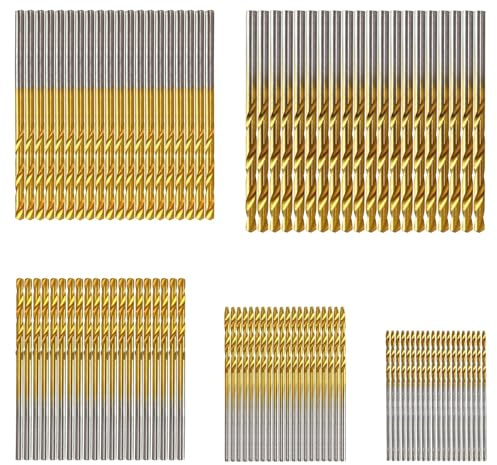 100 Stück HSS Mini Bohrer Set Metall Spiralbohrer in 5 Größen 1/1,5/2/2,5/3 mm – Titanbeschichtet – Für Holz, Kunststoff & Dünne Metallbleche – Für Akkubohrer geeignet
