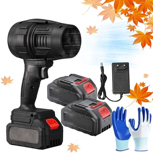 Big Storm Turbine Fan - Handheld Cordless Leaf & Dust Blower/Industrial Lithium Hair Dryer, Max Speed 35000r/Min, Both Blowing & Vacuuming for Lawn Care,Garage,Ect. Lawn Care in Seconds (2 Battery)