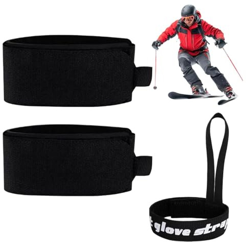 Ski Straps Fasteners, Adjustable Ski Wraps Straps EVA Ski Ties Ski Fastener Tape, with Ski Glove Leash, Anti-Lost Ski Glove Wrist Straps, for Carrying Ski Gear Winter Christmas