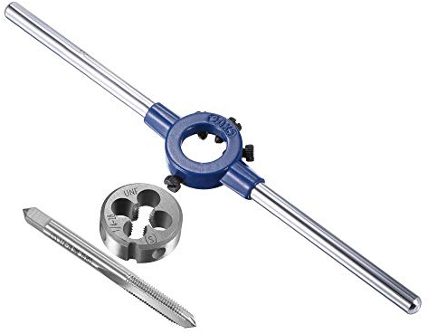 OYSKGNCMW Juego de machos y terrajas de 1/4-28 UNF con Llave de Mango para terraja Redonda de 20 mm, Macho de roscar de máquina de Acero de Alta Velocidad y Herramienta de roscado de terraja Redonda