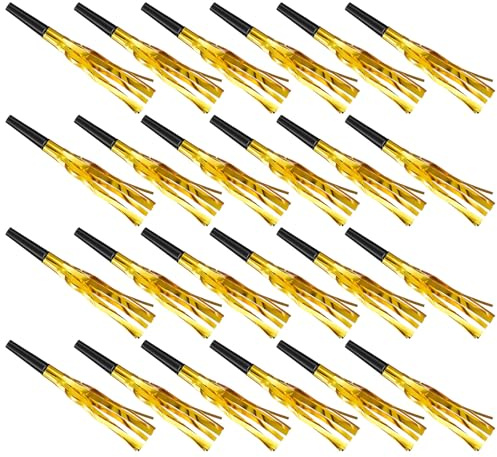 Party Blowers, 2026 Party New Years Eve Supplies, 24 Pcs Gold Glitter Fringed Whistle, New Year Eve Party Poppers, Noise Makers for New Year's Eve Birthday Sporting Events