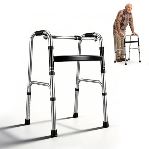 Andador ligero con bisagras, ayuda a caminar para personas mayores, altura ajustable de 73-88,5 cm, ligero y estable, soporte seguro para el uso diario y la rehabilitación
