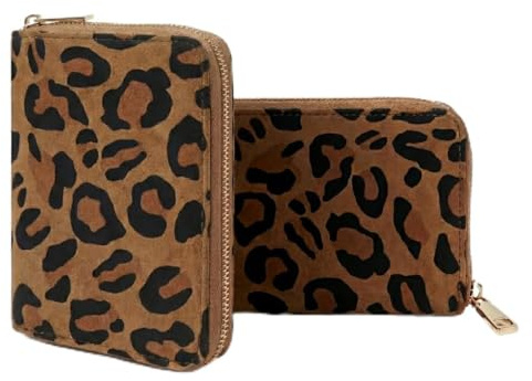 MillyMilk® Savana – Leo Portemonnaie & Geldbeutel für Damen – Kompakte Geldbörse im Leopard Design aus weichem Velours in Wildlederoptik Animal Print – mit Reißverschluss & Münzfach (Leo BRAUN)