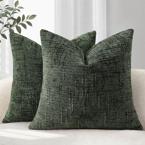 YCOLL Kissenbezug 40x40 2er Set Sofakissen aus Weichem Chenille Stoff Kissenbezüge Dunkelgrün Dekokissen Sofa & Wohnzimmer Dekokissenbezüige für Gemüitliche Heimdekoration Zierkissenbezüge
