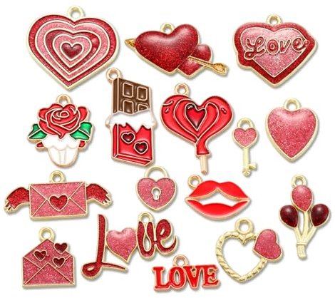 Tastetreasure 36 Pcs Valentine's Day Enamel Charms, Red Pink Heart & Love Pendants for Jewelry Making, DIY Bracelet Necklace Earrings, Cute Romantic Craft Supplies for Women & Girls