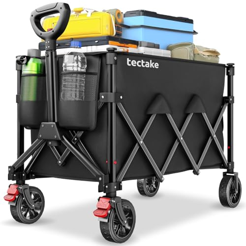 tectake® Chariot pliable multifonctions 150 L, Charge max 100Kg, Chariot à roulettes, Poignée télescopique Roues amovibles, Idéal Camping, Plage, Jardin, Caddie, Courses, Demenagement, Festival, Pêche